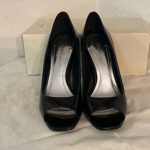 BCBGeneration Ariel Patent Leather Peep Toe Heel Pumps, Size 6.5B, Black